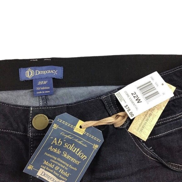 Democracy NEW Core Essential Ankle Skimmer Slimming Dark Wash Jeans Womens 22W - Picture 4 of 4